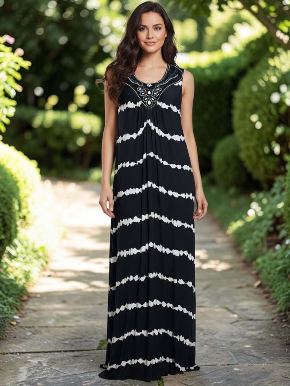 Lyric Culture by Diane Gilman Navy Blue Tie-Dye Maxi Dress
